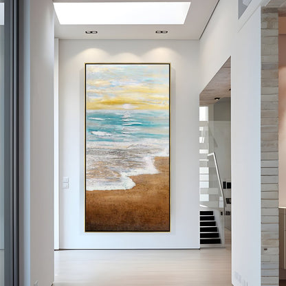 Serene Coastal Sunrise Oil Painting for Tranquil Home Decor