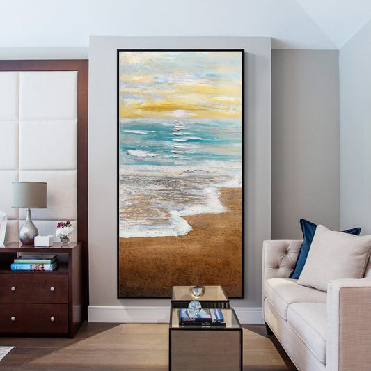 Serene Coastal Sunrise Oil Painting for Tranquil Home Decor