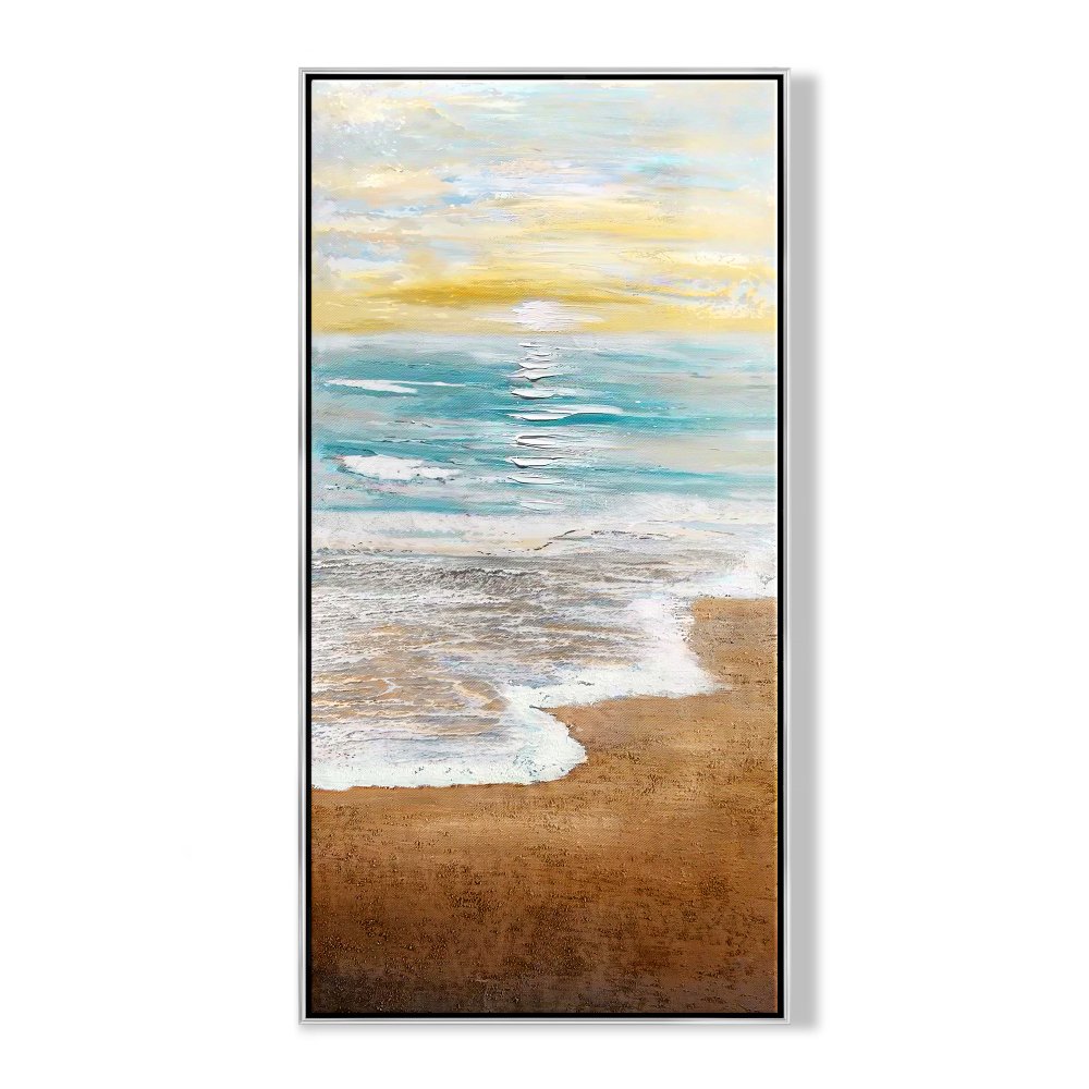 Serene Coastal Sunrise Oil Painting for Tranquil Home Decor