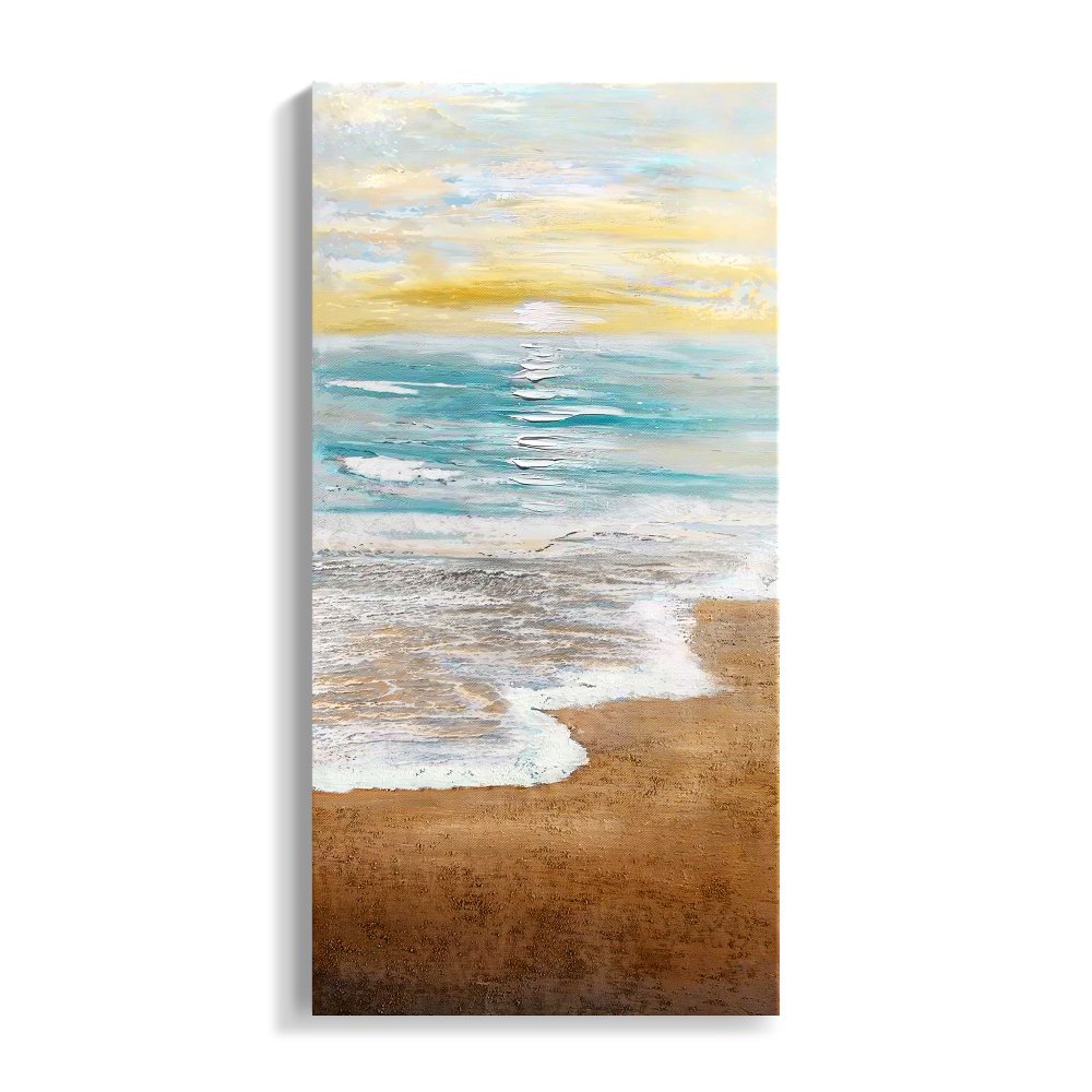 Serene Coastal Sunrise Oil Painting for Tranquil Home Decor