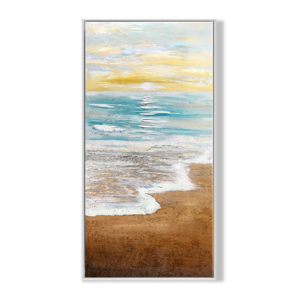 Serene Coastal Sunrise Oil Painting for Tranquil Home Decor