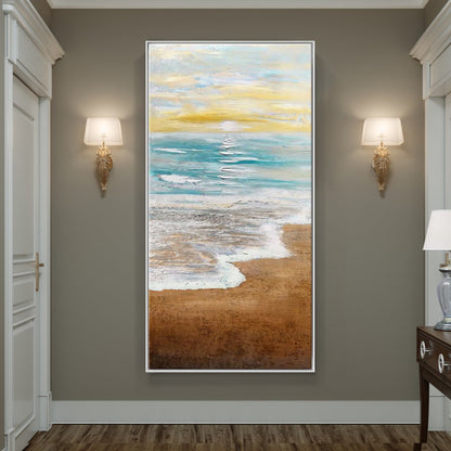 Serene Coastal Sunrise Oil Painting for Tranquil Home Decor