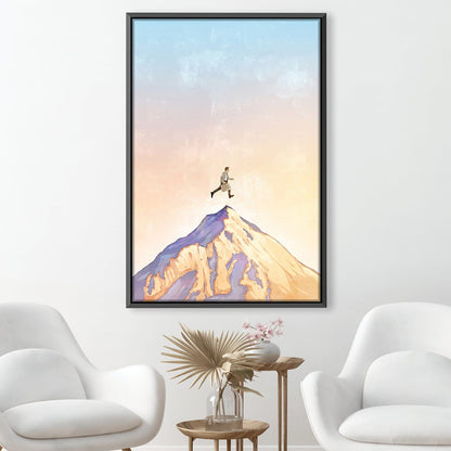 Triumphant Ascent: Inspiring Mountain Journey Oil Painting