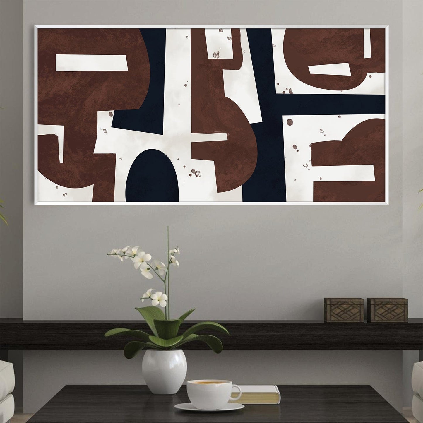 Abstract Mocha Art Canvas - Modern Brown and White Wall Decor