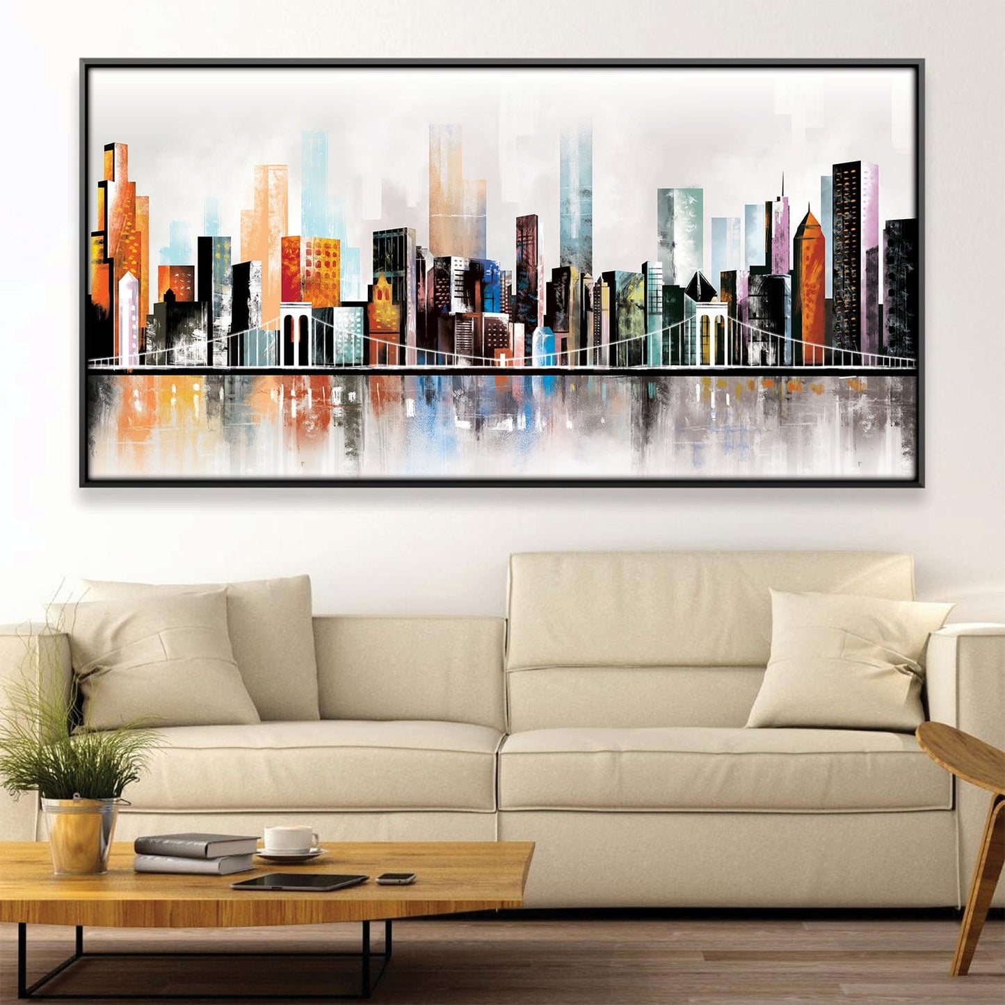 Vibrant Modern Cityscape Oil Painting for Contemporary Home Décor