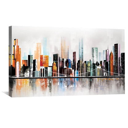 Vibrant Modern Cityscape Oil Painting for Contemporary Home Décor