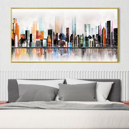 Vibrant Modern Cityscape Oil Painting for Contemporary Home Décor