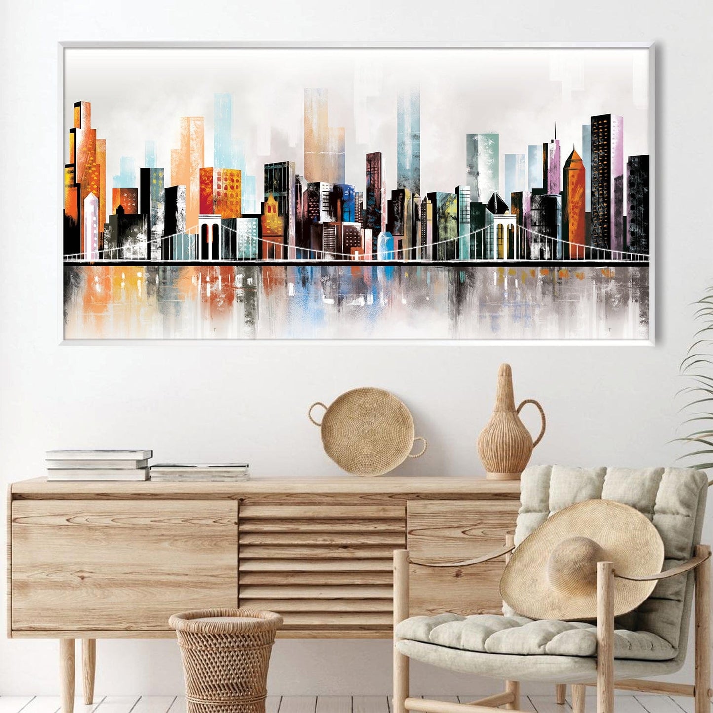 Vibrant Modern Cityscape Oil Painting for Contemporary Home Décor