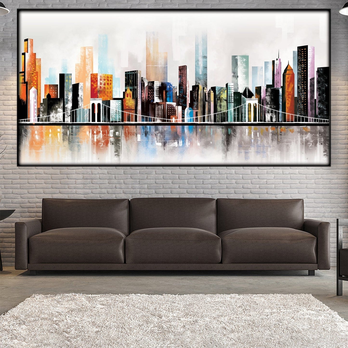 Vibrant Modern Cityscape Oil Painting with Easy Frame for Stylish Home Décor