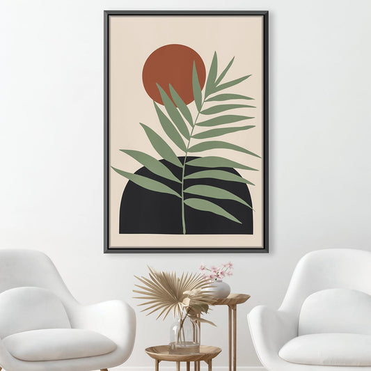 Contemporary Floral Oil Painting with Green Leaves and Warm Sun Tone