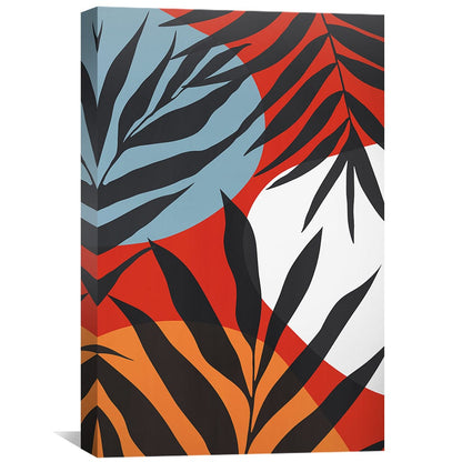 Modern Abstract Floral Oil Painting with Vibrant Colors and Leafy Motifs for Home Decor