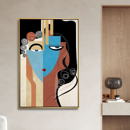 Abstract Geometric Portrait Oil Painting for Modern Home Decor