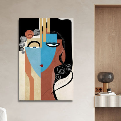 Abstract Geometric Portrait Oil Painting for Modern Home Decor