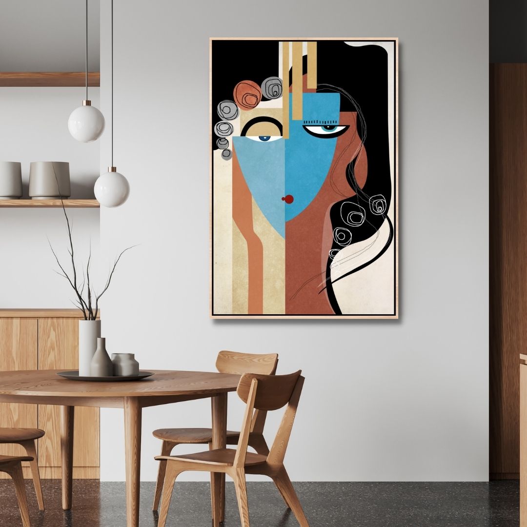 Abstract Geometric Portrait Oil Painting for Modern Home Decor