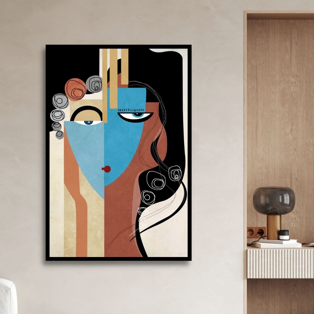 Abstract Geometric Portrait Oil Painting for Modern Home Decor