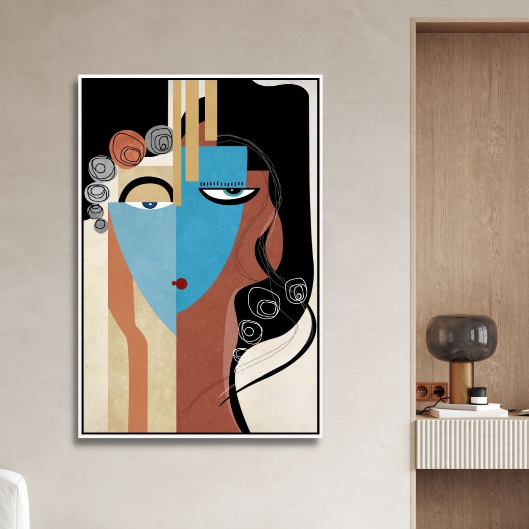 Abstract Geometric Portrait Oil Painting for Modern Home Decor