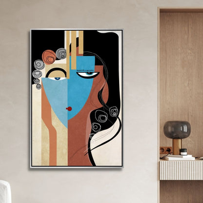 Abstract Geometric Portrait Oil Painting for Modern Home Decor