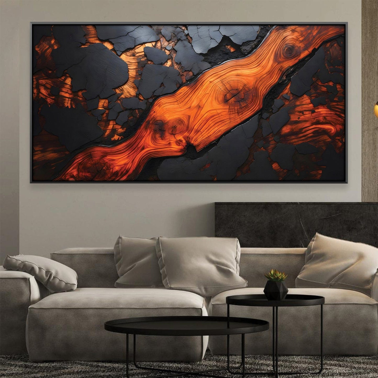 Striking Abstract Oil Painting in Fiery Orange and Black for Modern Decor