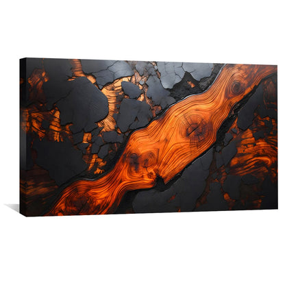 Striking Abstract Oil Painting in Fiery Orange and Black for Modern Decor