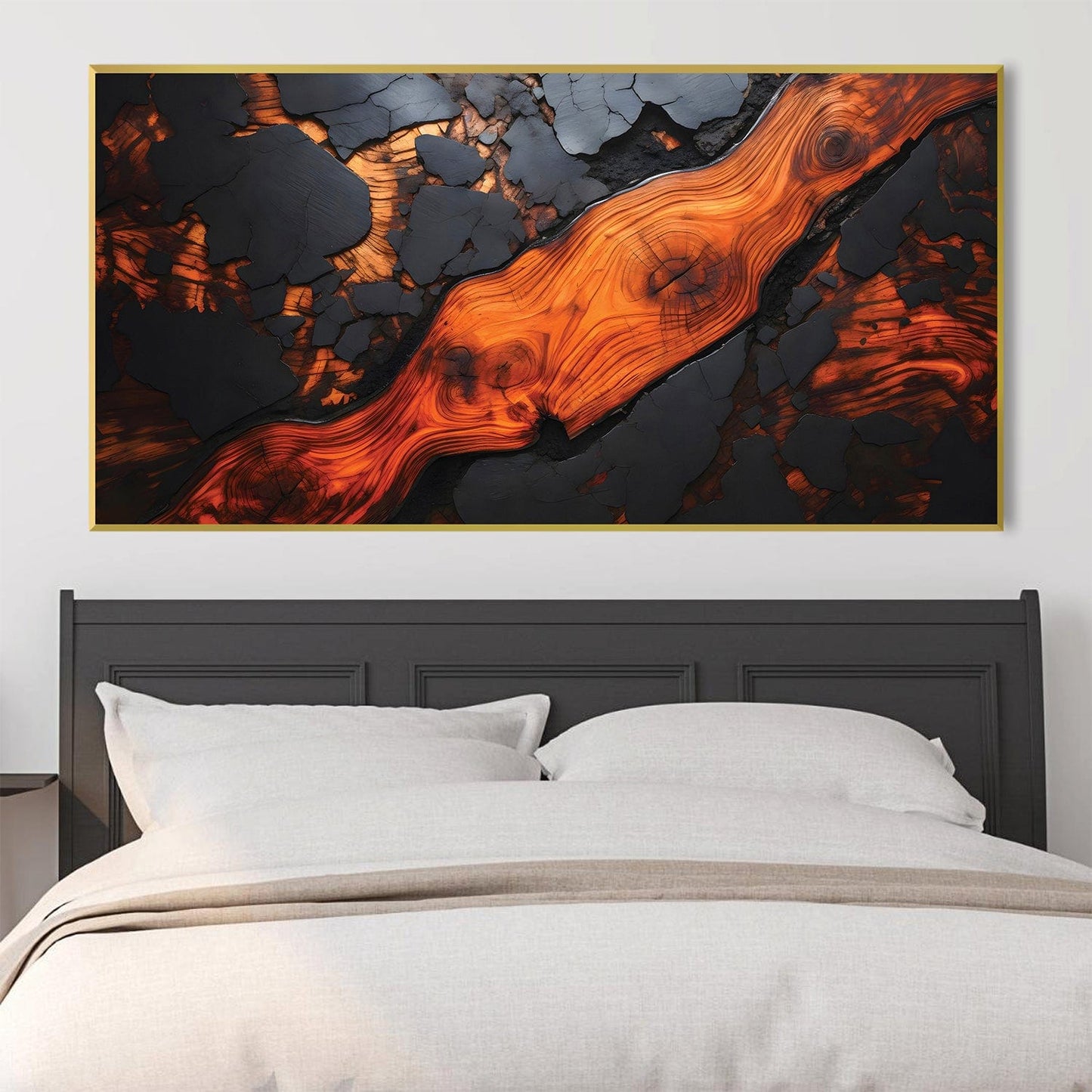 Striking Abstract Oil Painting in Fiery Orange and Black for Modern Decor