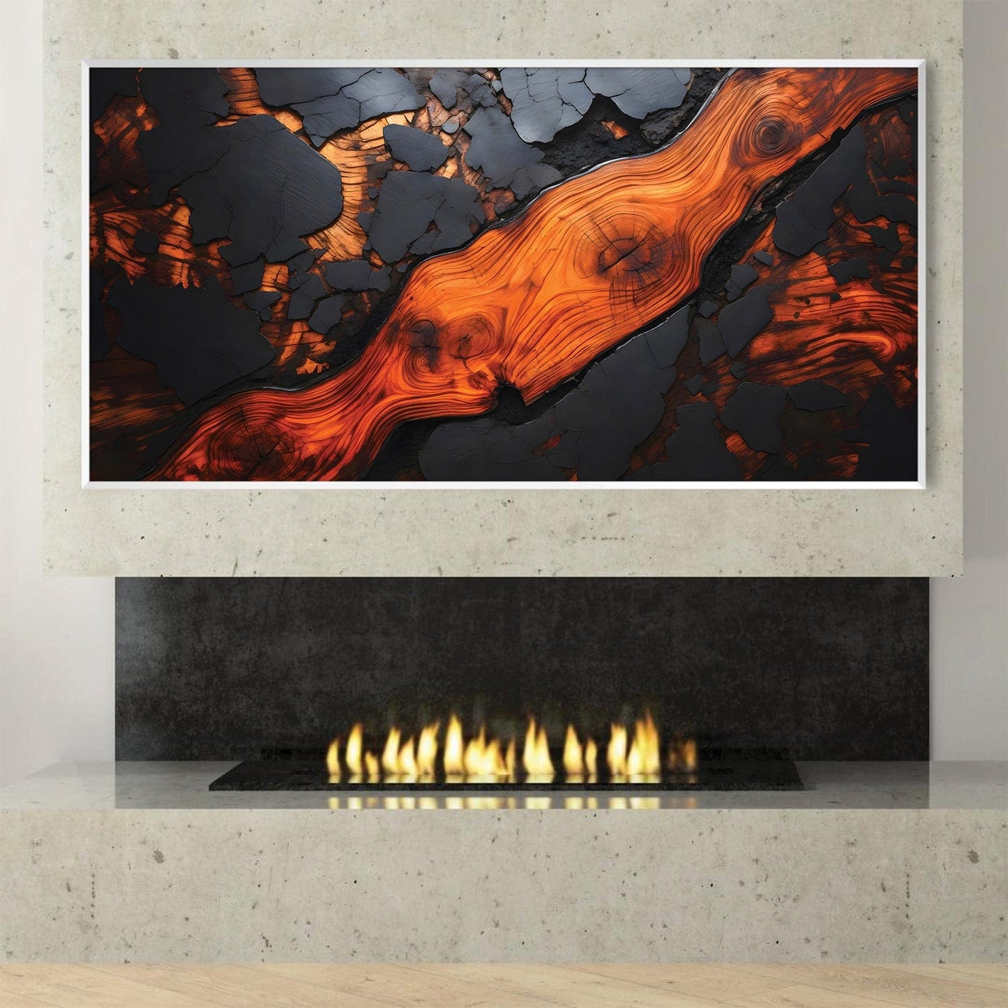 Striking Abstract Oil Painting in Fiery Orange and Black for Modern Decor