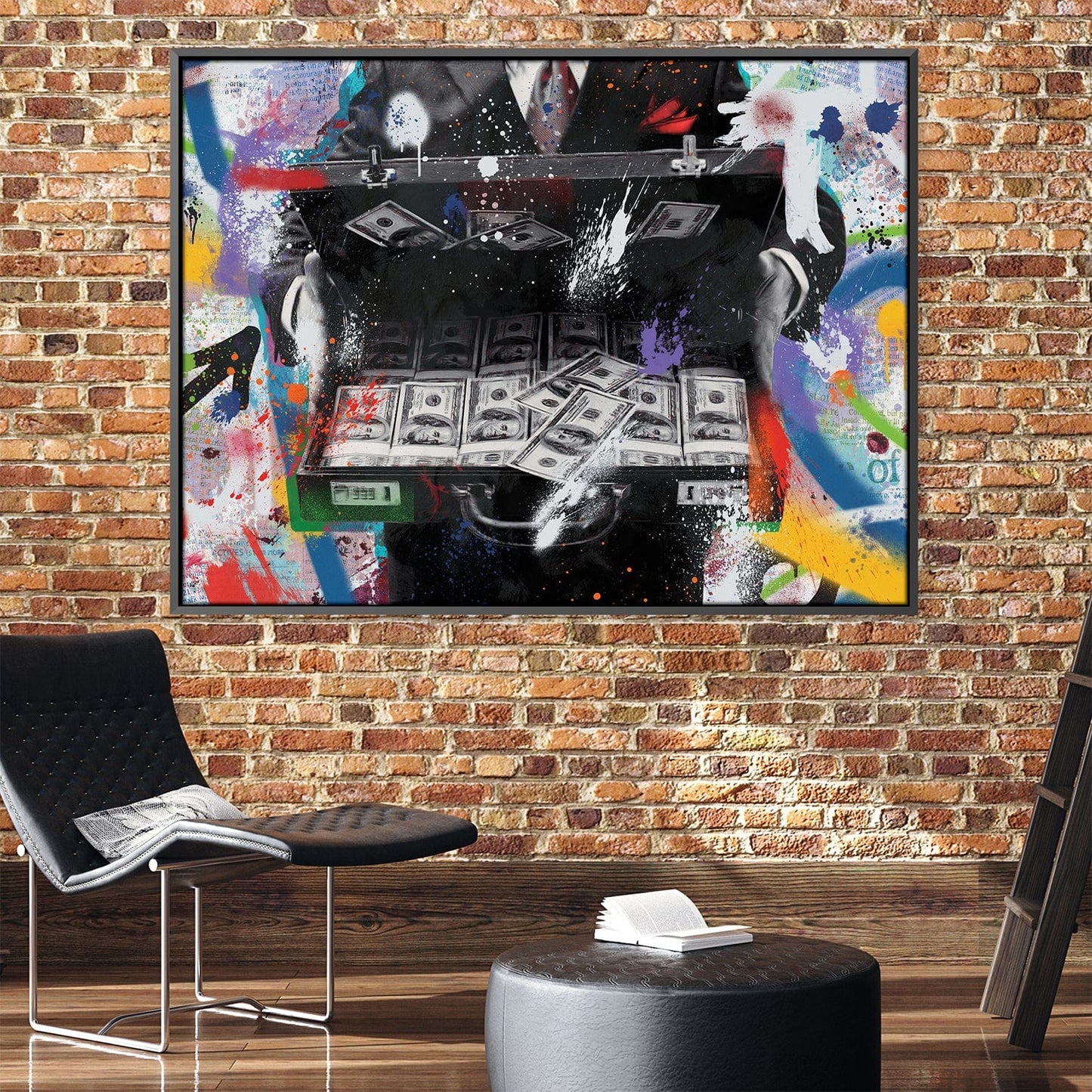 Abstract Money Briefcase Oil Painting for Modern Home Decor