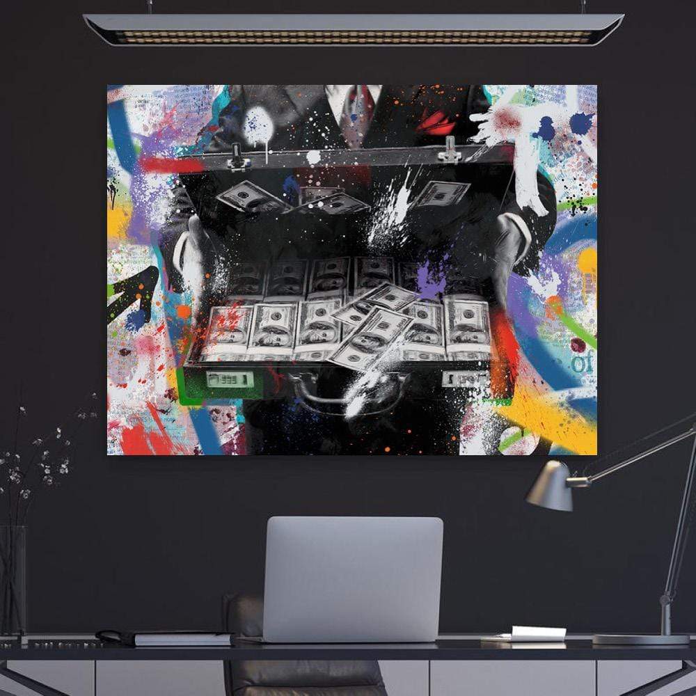 Abstract Money Briefcase Oil Painting for Modern Home Decor