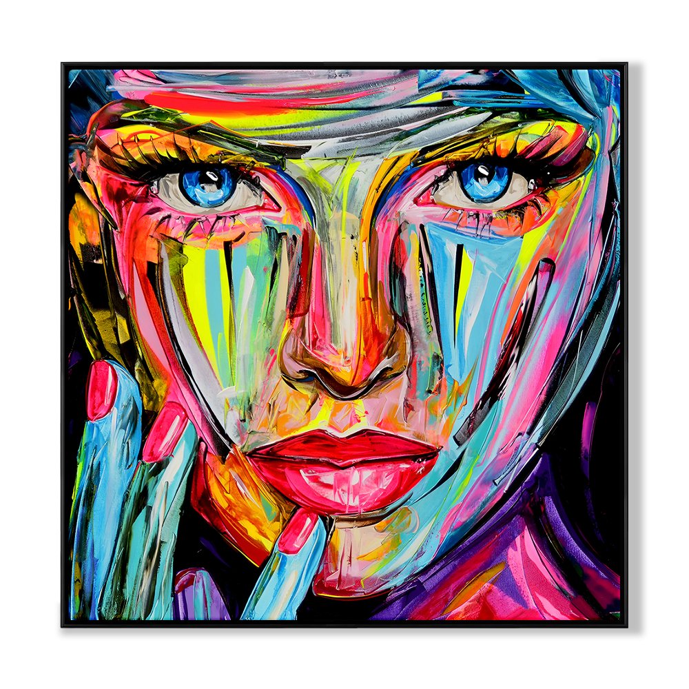 Vibrant Abstract Portrait of a Woman with Blue Eyes and Colorful Expression