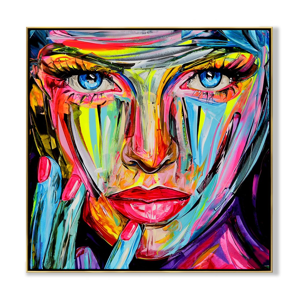 Vibrant Abstract Portrait of a Woman with Blue Eyes and Colorful Expression