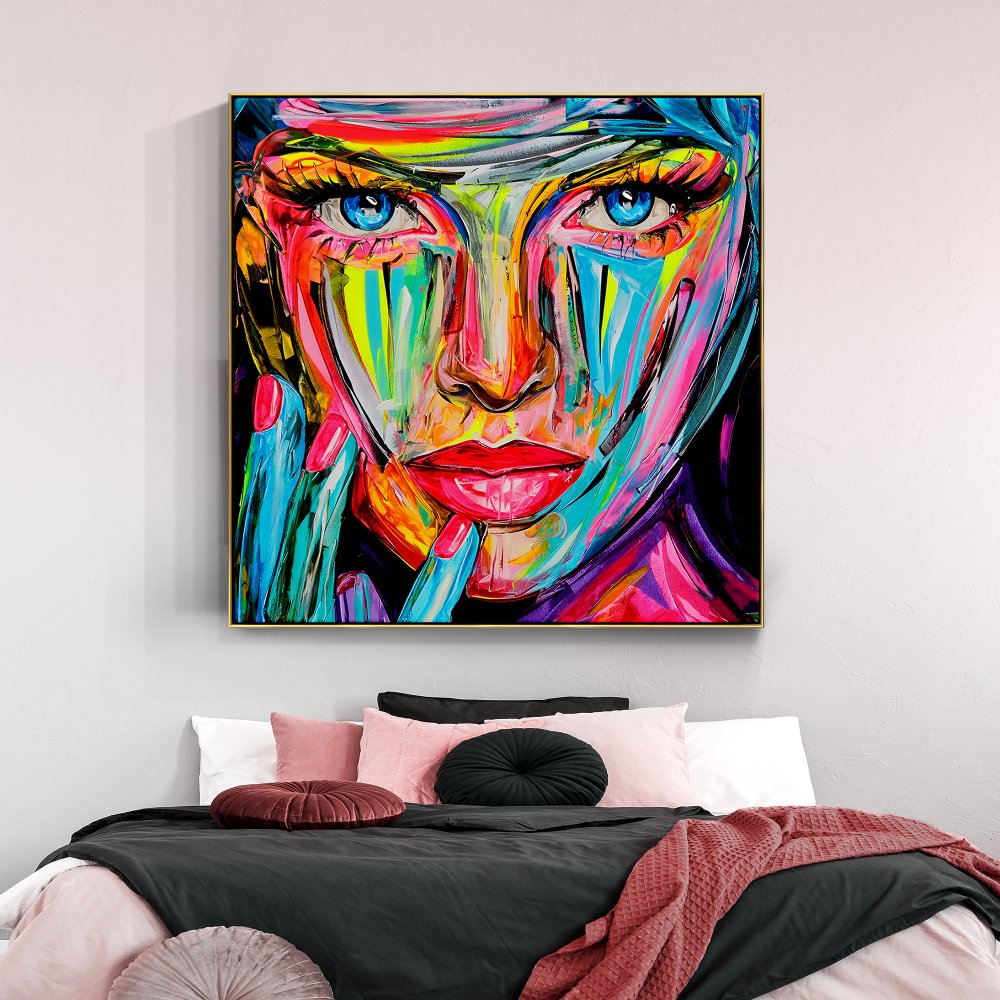 Vibrant Abstract Portrait of a Woman with Blue Eyes and Colorful Expression