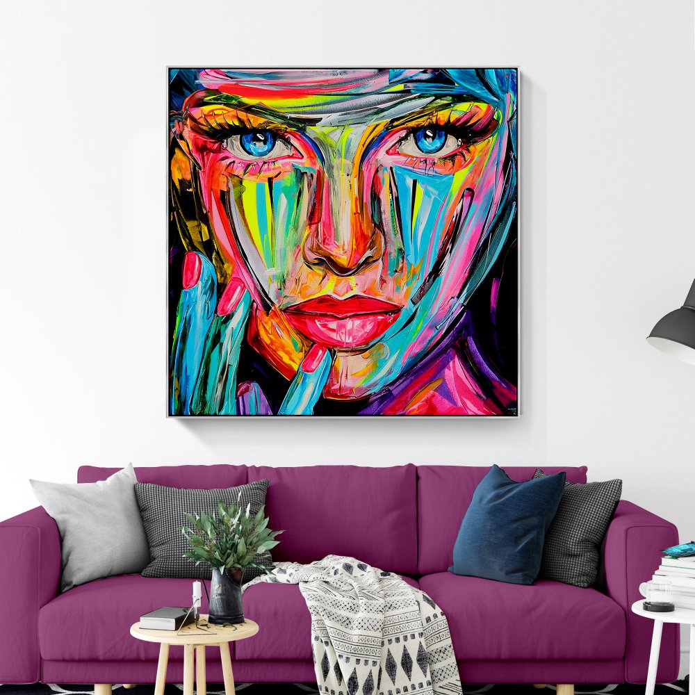 Vibrant Abstract Portrait of a Woman with Blue Eyes and Colorful Expression