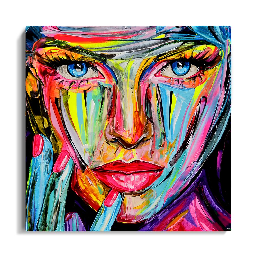 Vibrant Abstract Portrait of a Woman with Blue Eyes and Colorful Expression