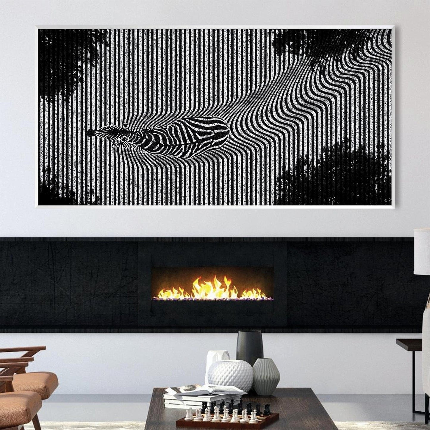 Abstract Black and White Zebra Art - Monochrome Landscape Oil Painting