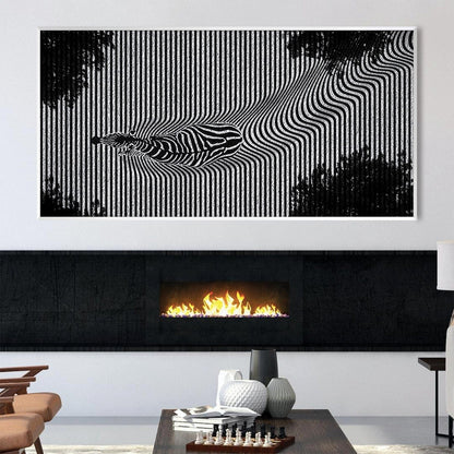 Abstract Black and White Zebra Art - Monochrome Landscape Oil Painting