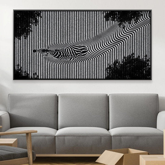 Abstract Black and White Zebra Art - Monochrome Landscape Oil Painting