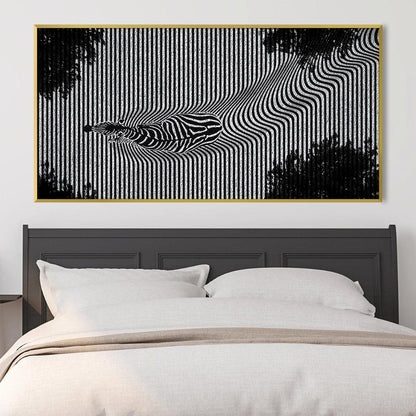 Abstract Black and White Zebra Art - Monochrome Landscape Oil Painting