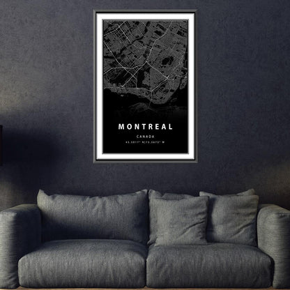 Montreal City Map Black Canvas Art for Modern Home Decor