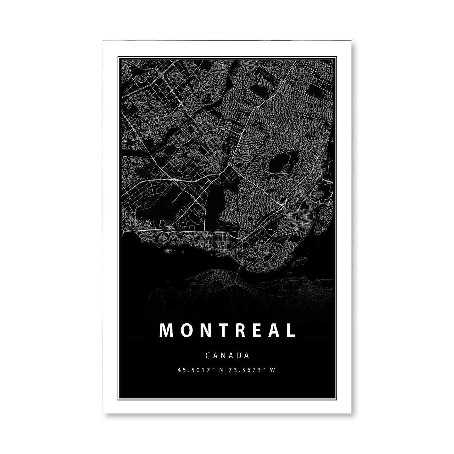 Montreal City Map Black Canvas Art for Modern Home Decor