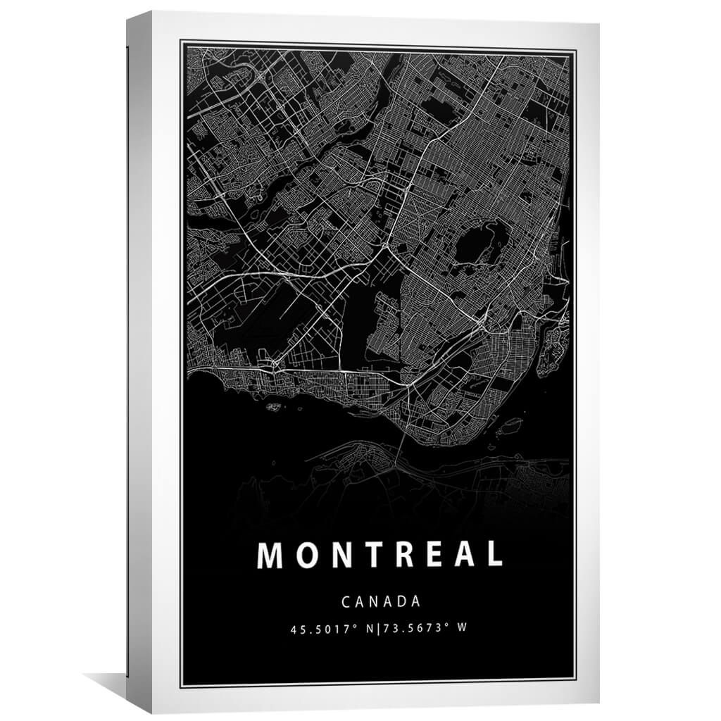 Montreal City Map Black Canvas Art for Modern Home Decor