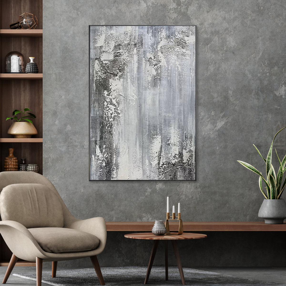 Serene Gray Landscape Oil Painting for Modern Home Décor