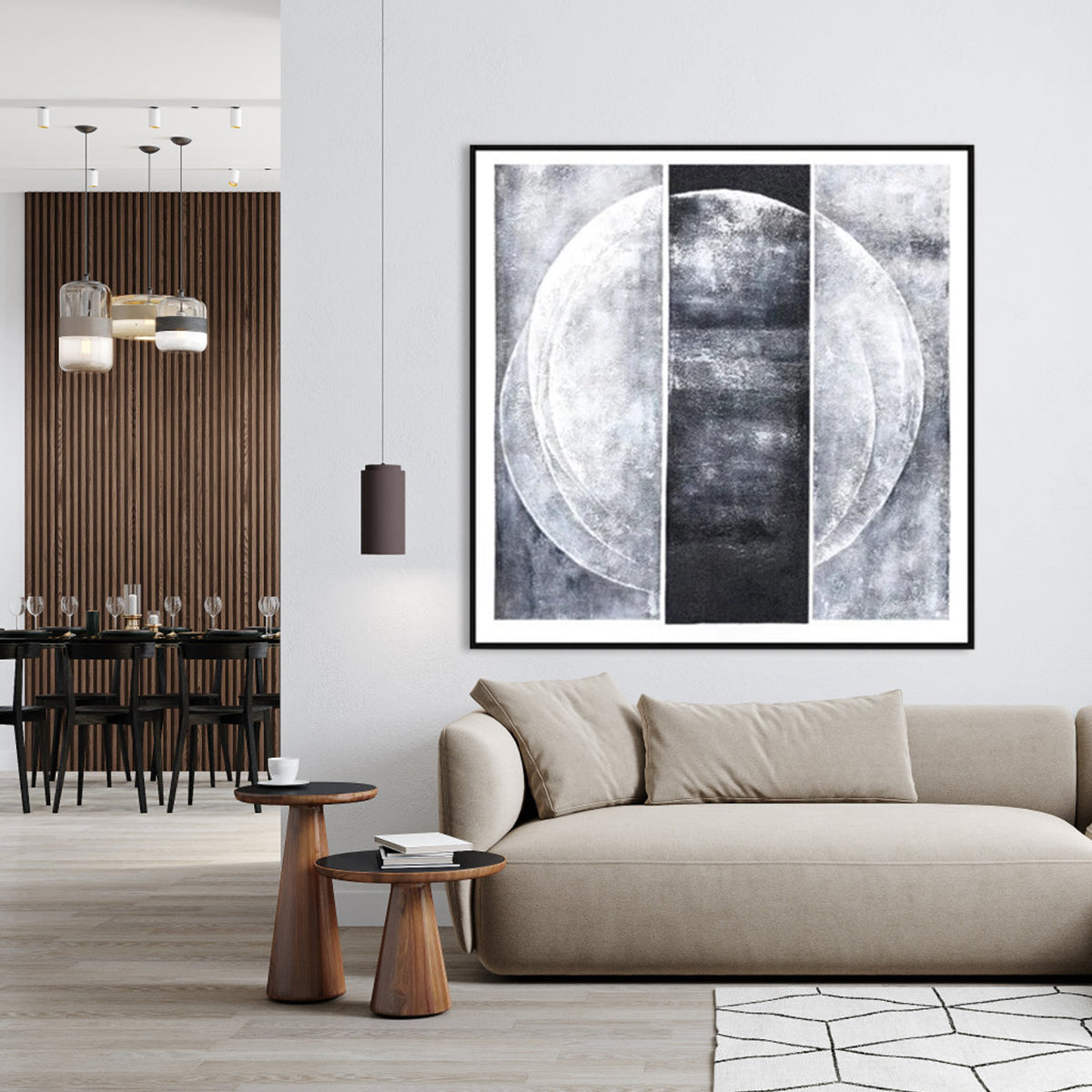 Serene Celestial Moon Abstract Oil Painting for Modern Home Decor