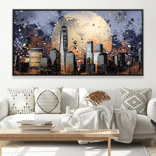 Stunning Moonlit Cityscape Oil Painting for Modern Home Decor