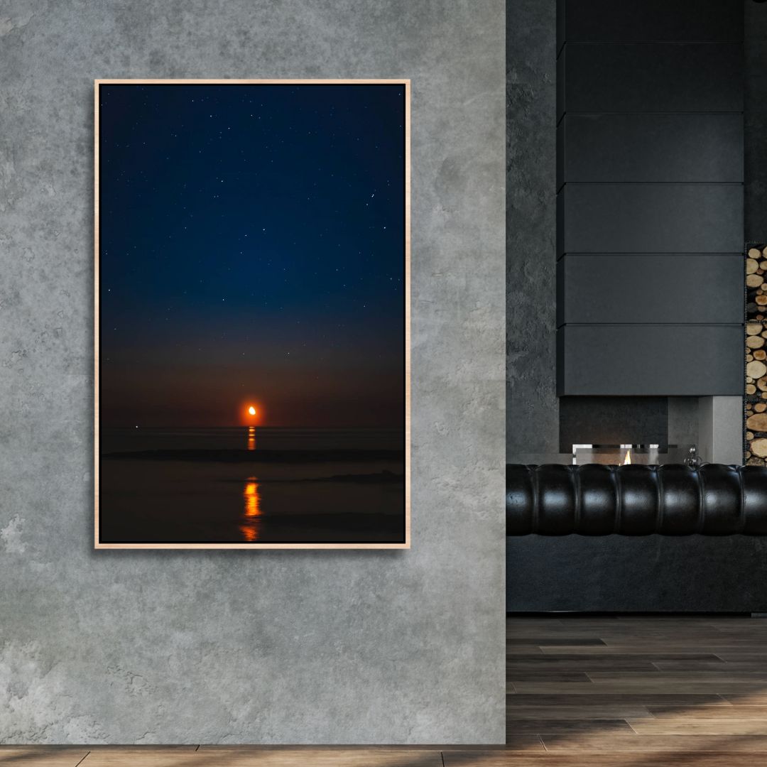 Serene Moonrise Over Ocean - Captivating Oil Painting for Home Decor