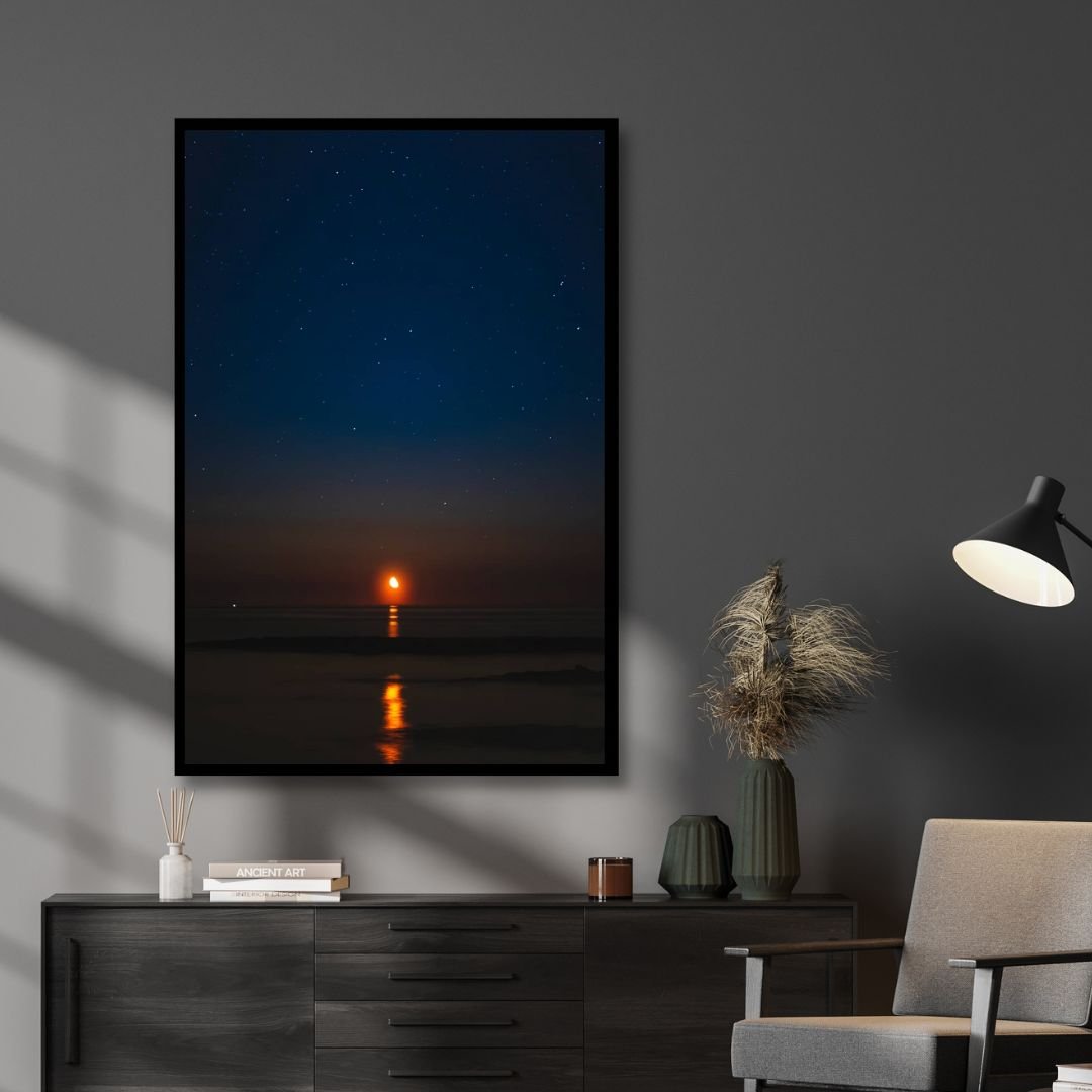 Serene Moonrise Over Ocean - Captivating Oil Painting for Home Decor