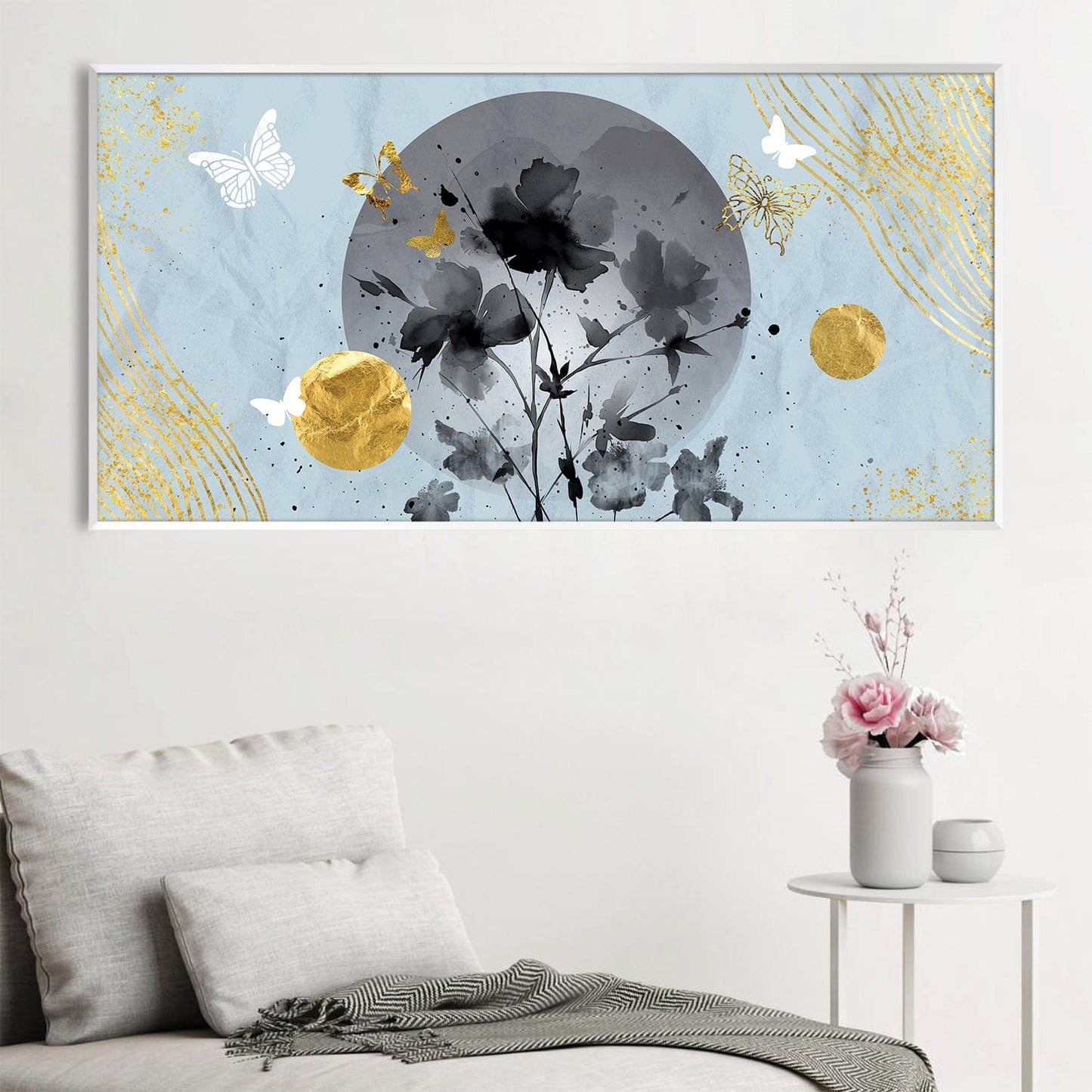 Serene Moonlit Floral Abstract Oil Painting for Modern Home Decor