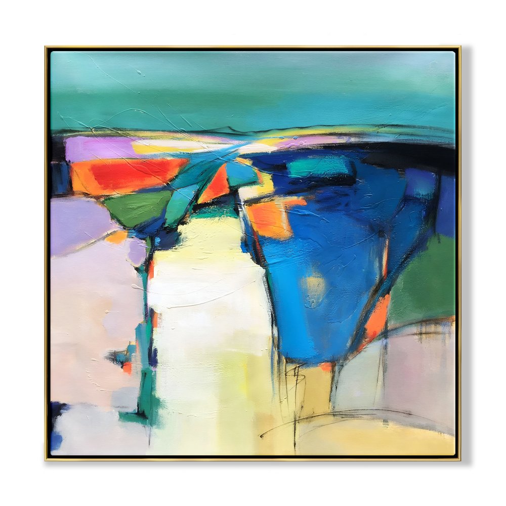 Vibrant Abstract Landscape Oil Painting for Modern Home Décor