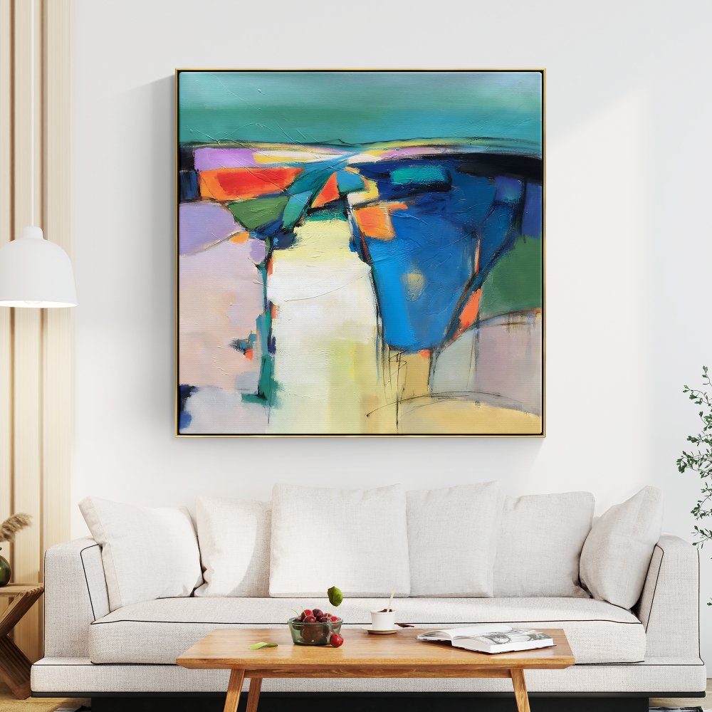 Vibrant Abstract Landscape Oil Painting for Modern Home Décor