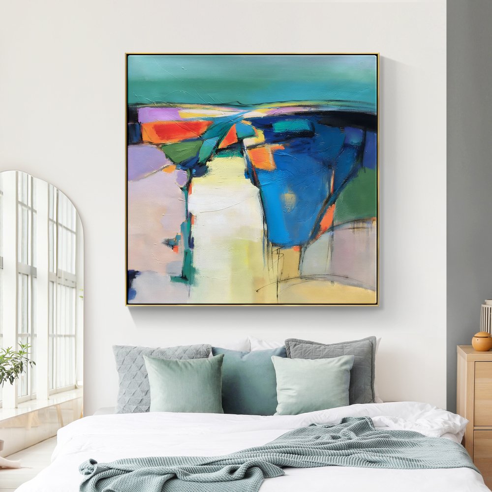 Vibrant Abstract Landscape Oil Painting for Modern Home Décor