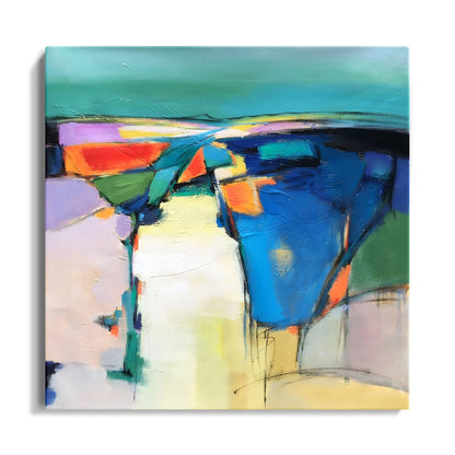 Vibrant Abstract Landscape Oil Painting for Modern Home Décor