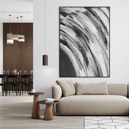 Expressive Abstract Waves in Black and White Oil Painting for Modern Spaces